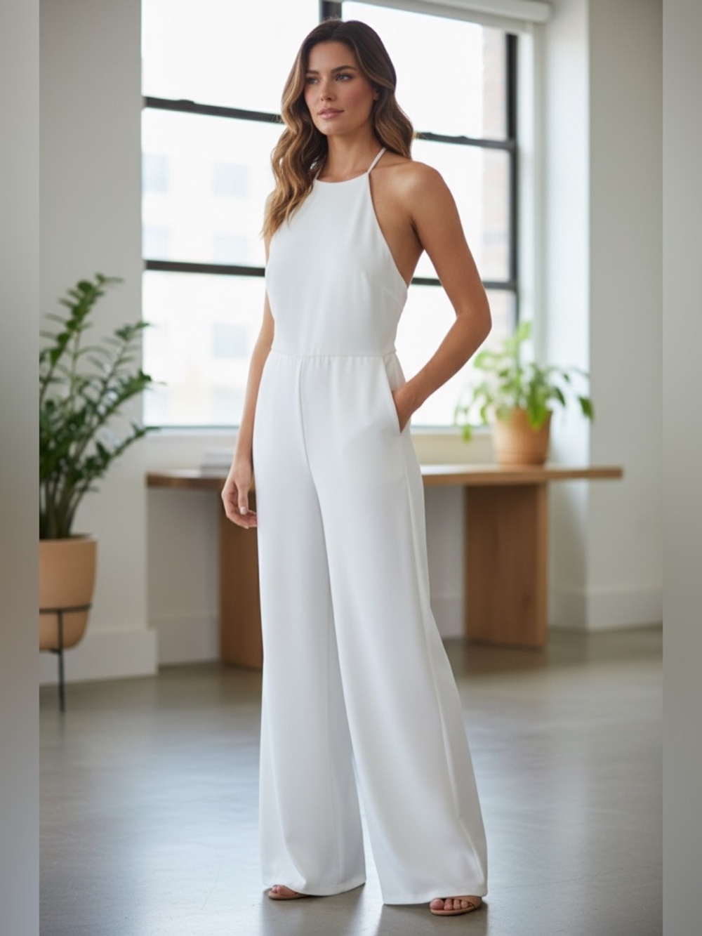 Princess Polly Halter Wide-Leg Jumpsuit White Backless | New without Tags